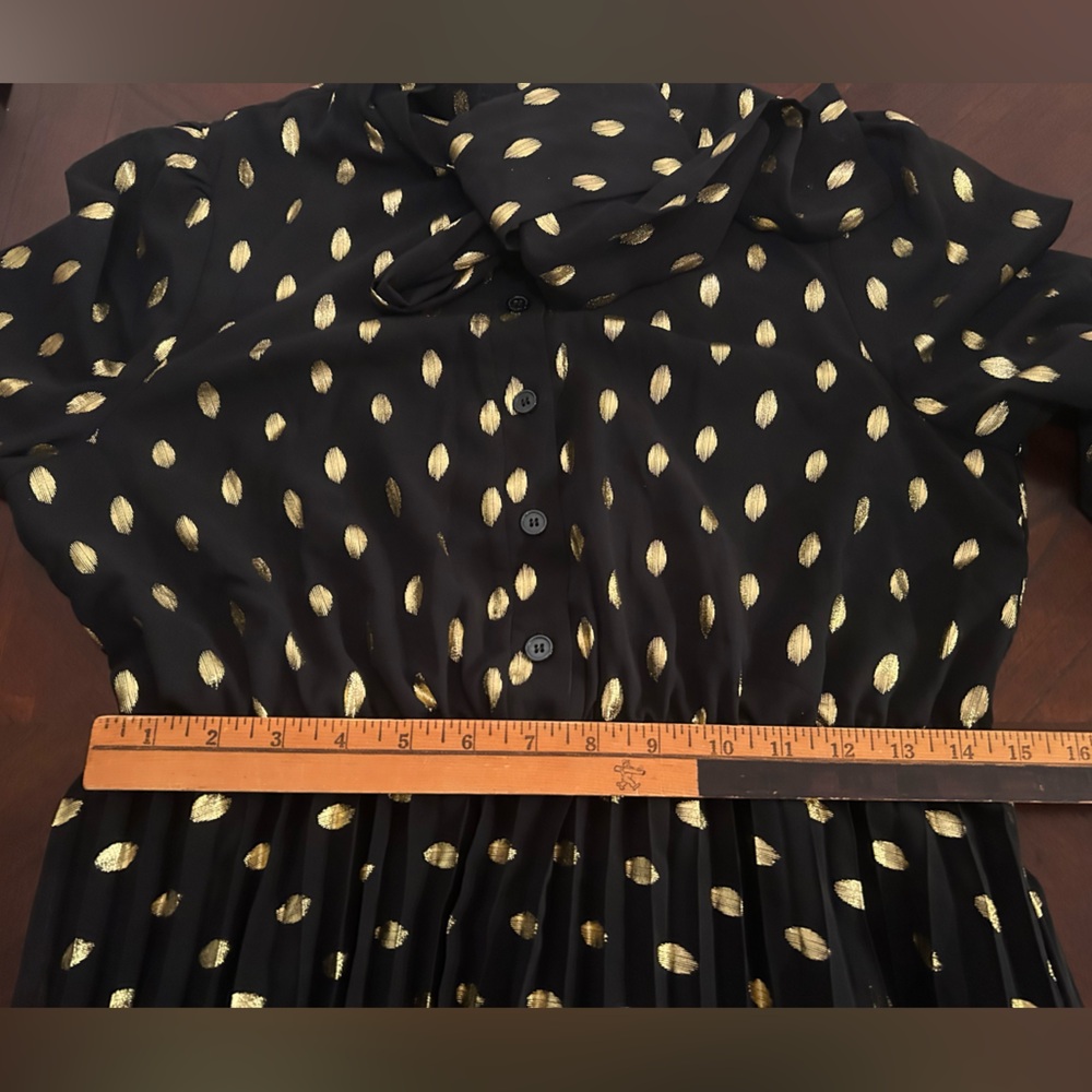 Commense Black and Gold Polka Dot Long Sleeve Midi Dress with Bow - Picture 12 of 12